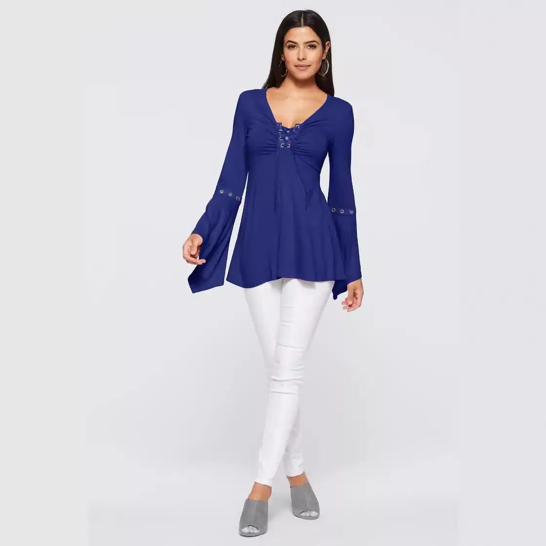 Women's Long Sleeve T-Shirt Top with Rope Horn Sleeve