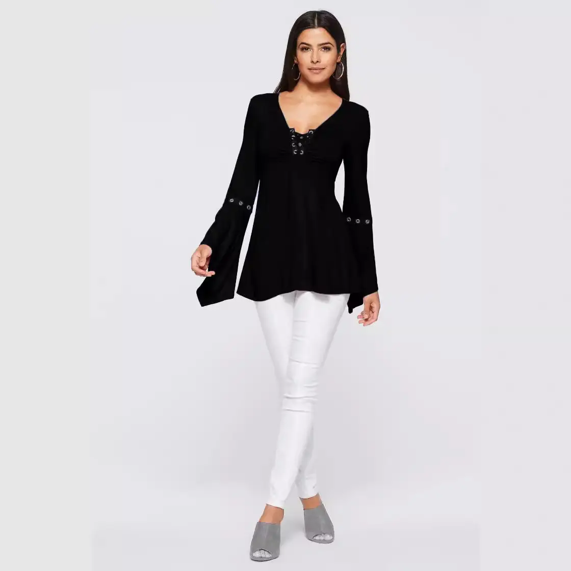 Women's Long Sleeve T-Shirt Top with Rope Horn Sleeve