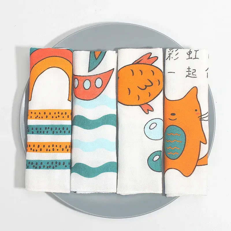 Baby Cotton Towels Set of 4 Small Square Handkerchiefs