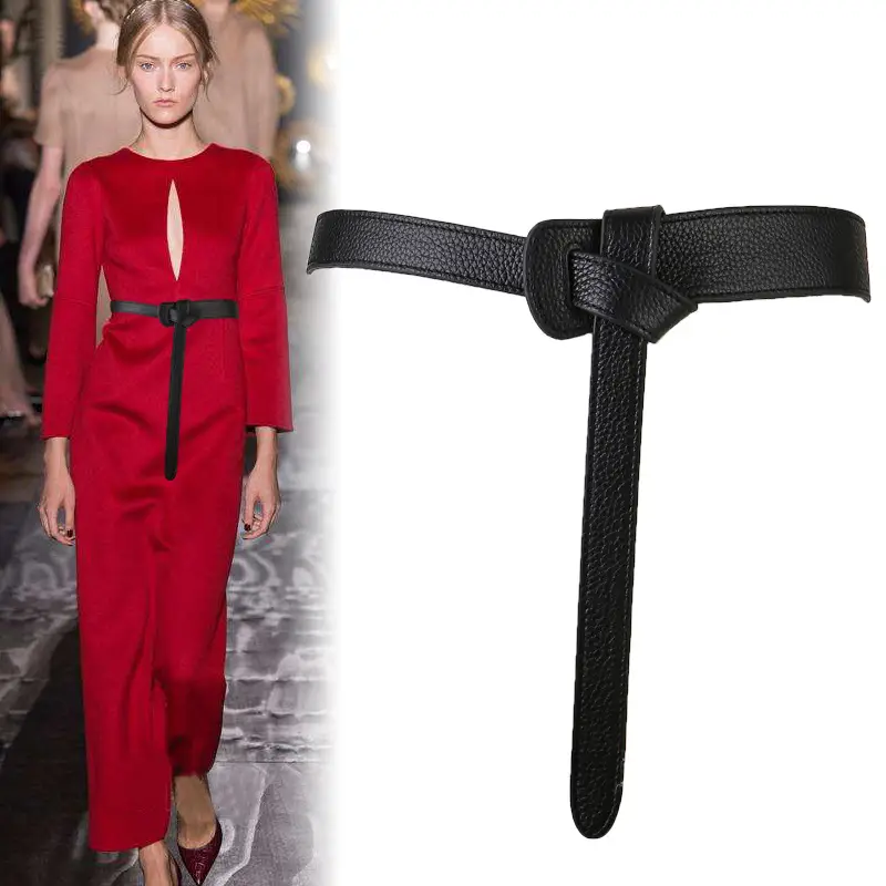 Women's Orange Leather Belt with Knot Decor - Image 5