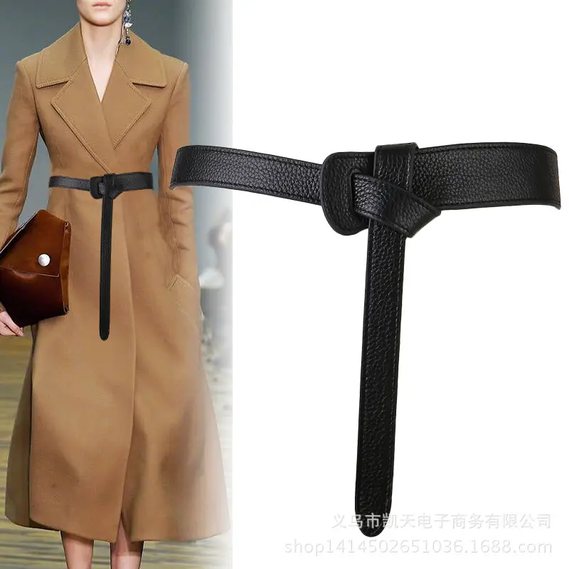 Women's Orange Leather Belt with Knot Decor - Image 8