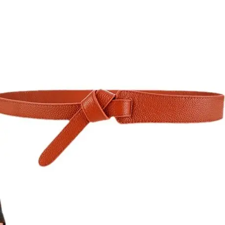 Women's Orange Leather Belt with Knot Decor - Image 9
