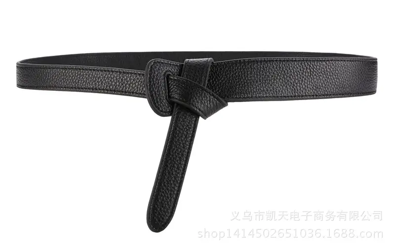 Women's Orange Leather Belt with Knot Decor - Image 2