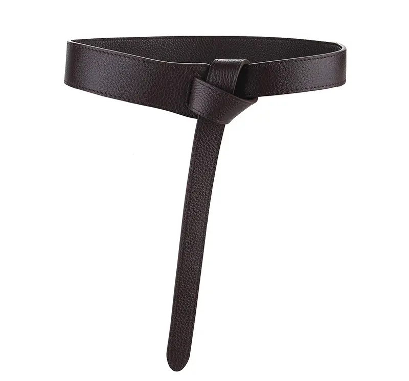 Women's Orange Leather Belt with Knot Decor - Image 3