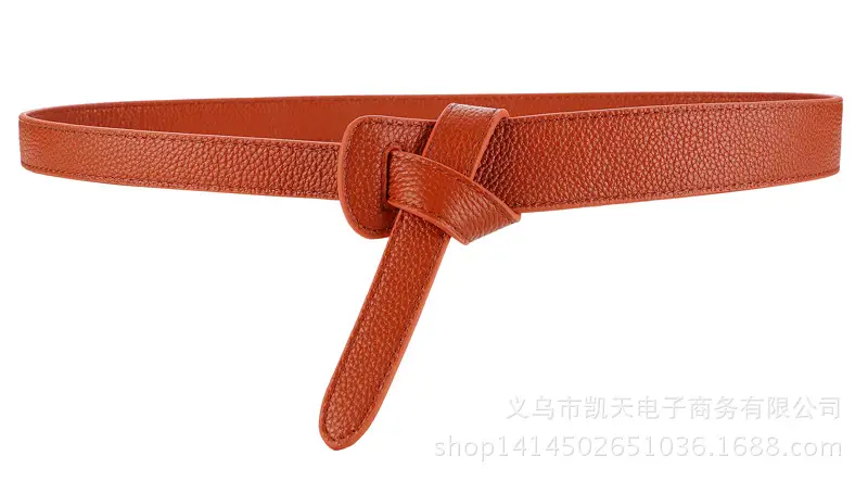 Women's Orange Leather Belt with Knot Decor - Image 4