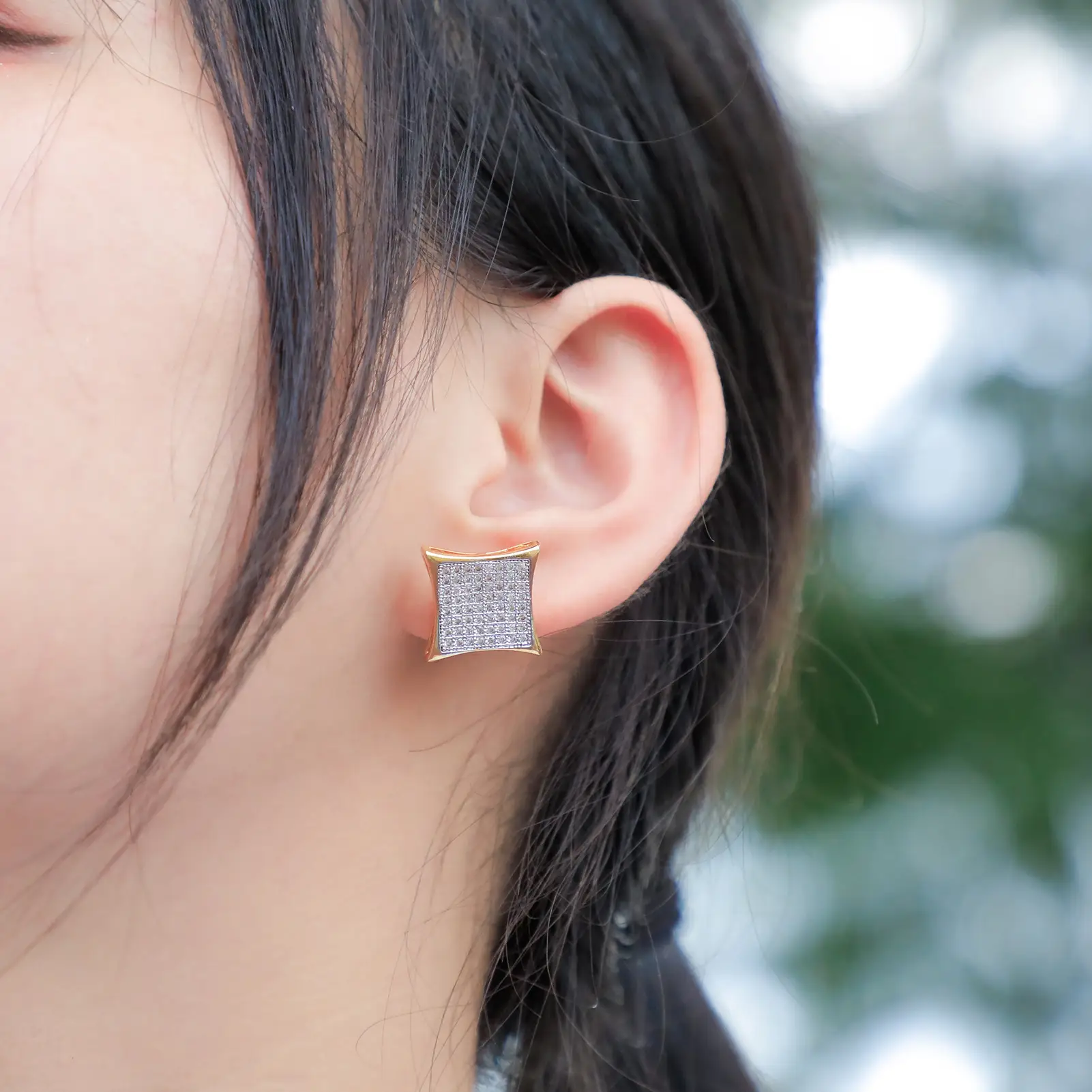 Square Full Zircon Earrings for Men Women Real Gold Electroplated - Image 3
