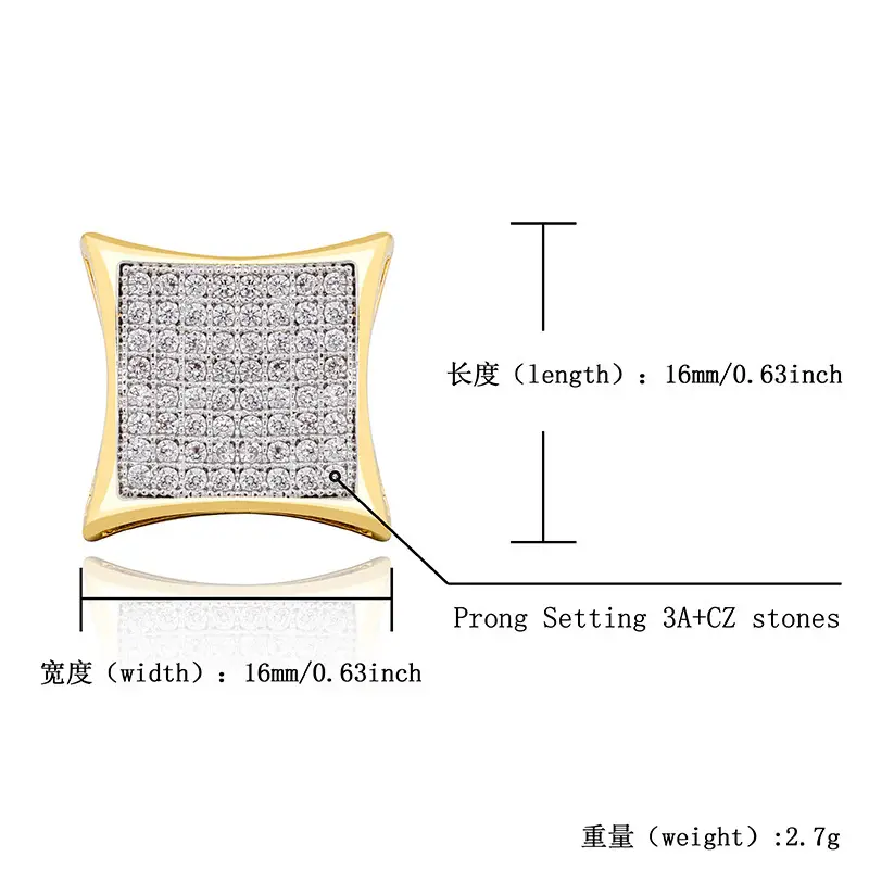 Square Full Zircon Earrings for Men Women Real Gold Electroplated - Image 4