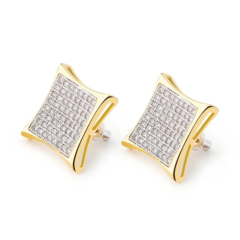 Square Full Zircon Earrings for Men Women Real Gold Electroplated - Image 6