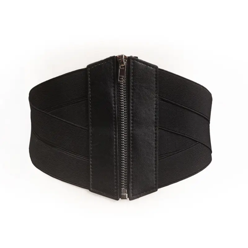 Retro Zipper Belt for Women Black Extra Wide Waist