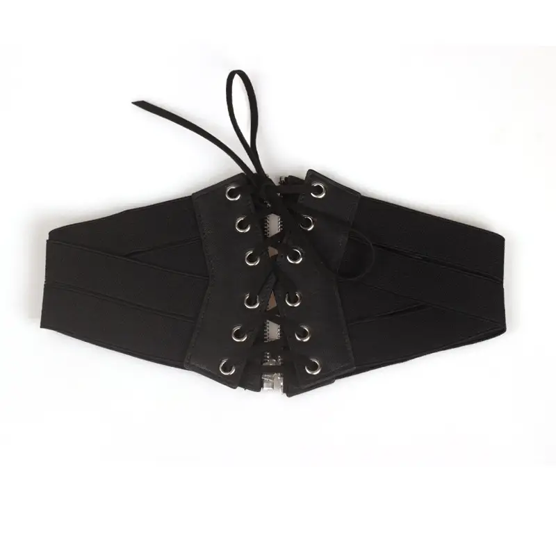 Retro Zipper Belt for Women Black Extra Wide Waist