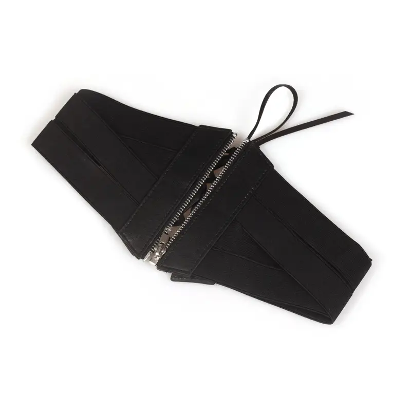 Retro Zipper Belt for Women Black Extra Wide Waist