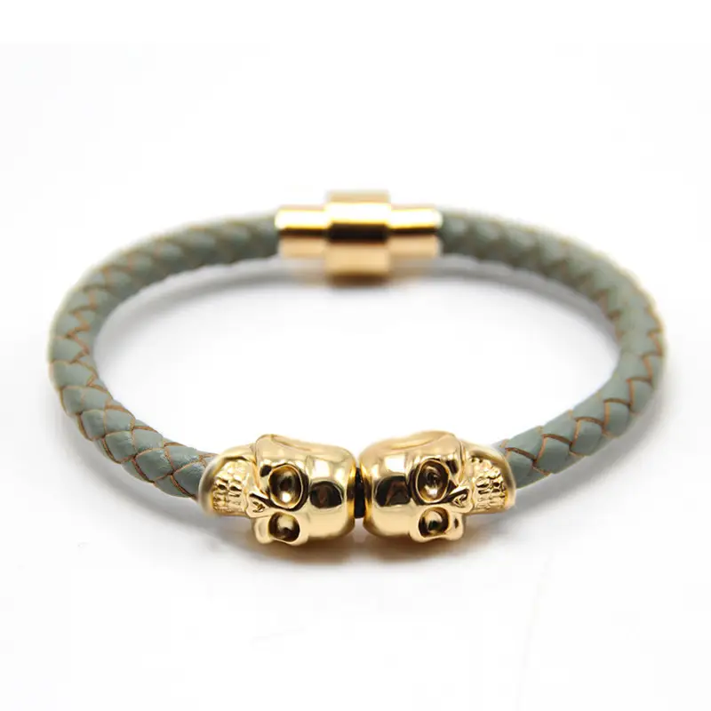 Punk New Men's Ghost Head Cowhide Bracelet - Image 22