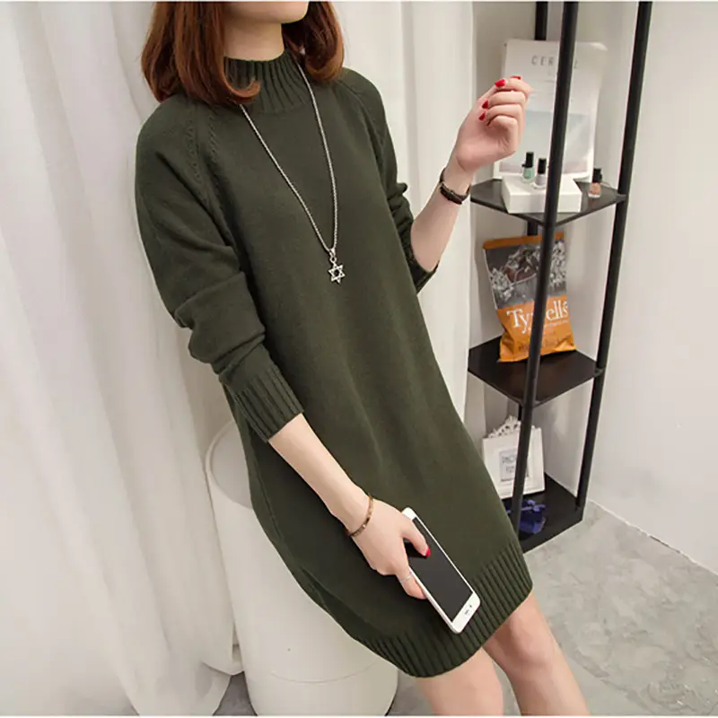 Women's Mid-Length Knitted Pullover Sweater Brown 2022 - Image 8