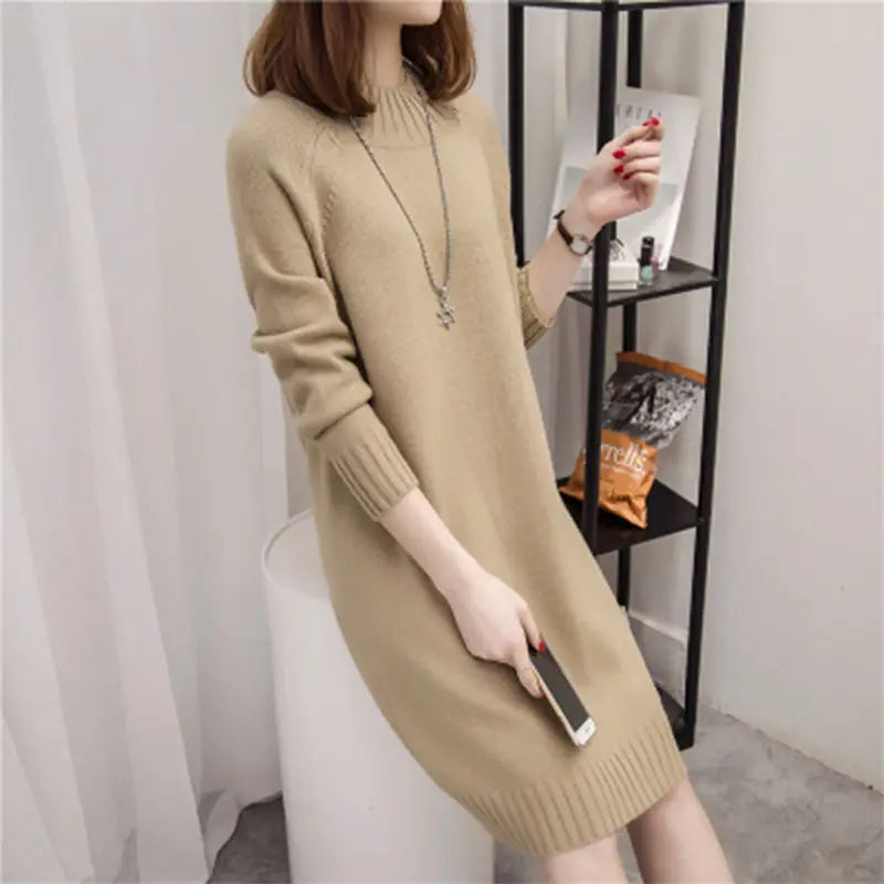 Women's Mid-Length Knitted Pullover Sweater Brown 2022 - Image 2