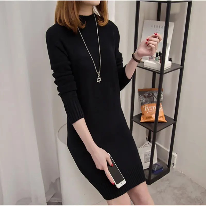 Women's Mid-Length Knitted Pullover Sweater Brown 2022 - Image 4
