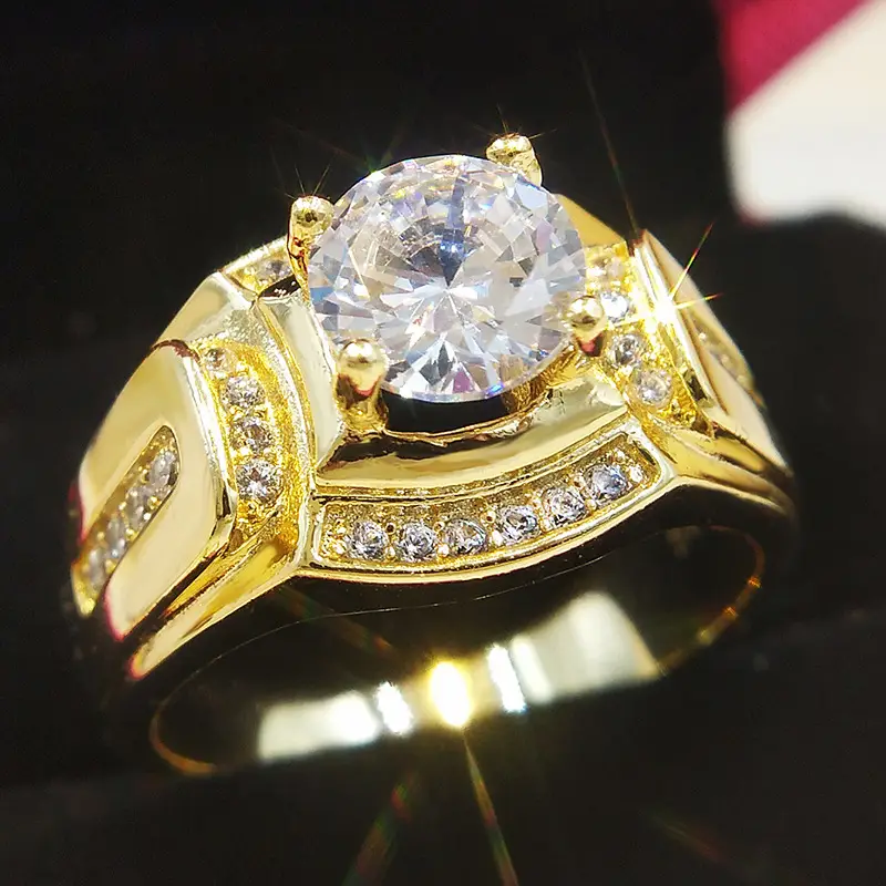 18K Gold Plated Wide Diamond Ring for Men - Image 3