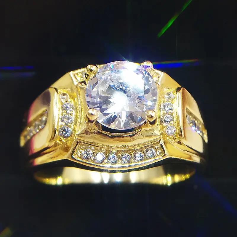 18K Gold Plated Wide Diamond Ring for Men - Image 4