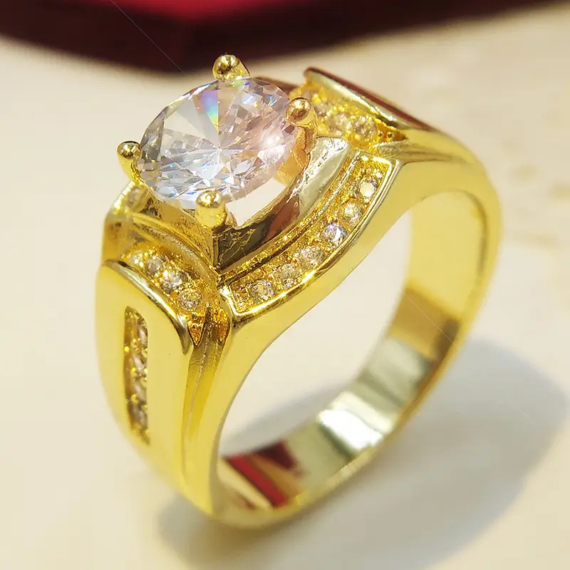 18K Gold Plated Wide Diamond Ring for Men - Image 5