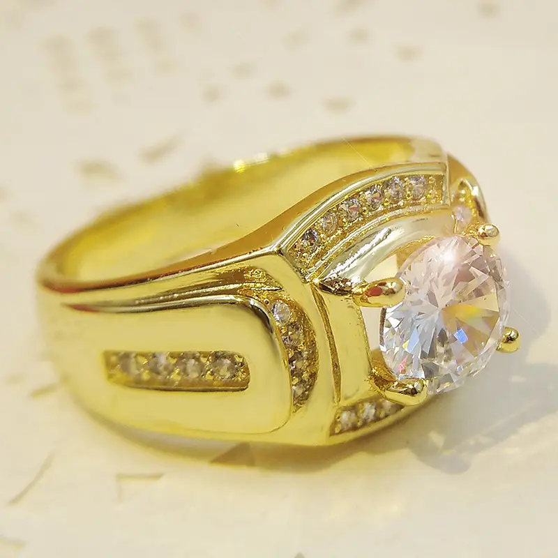 18K Gold Plated Wide Diamond Ring for Men - Image 6