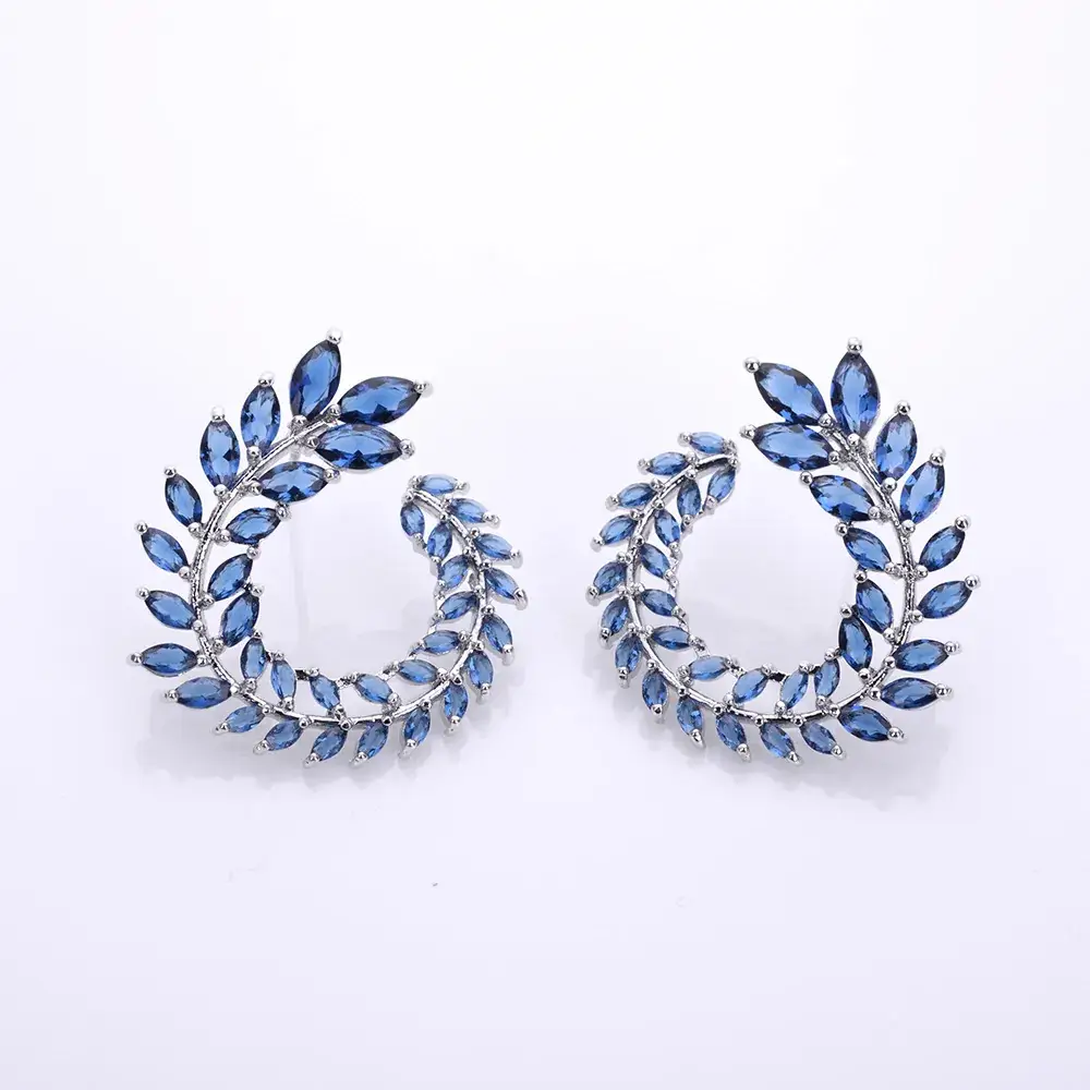 Zircon Flower Leaf Earrings for Women Pink