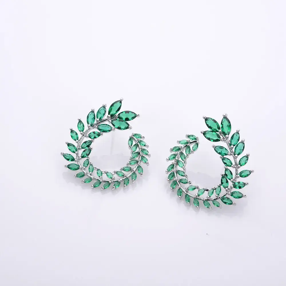Zircon Flower Leaf Earrings for Women Pink