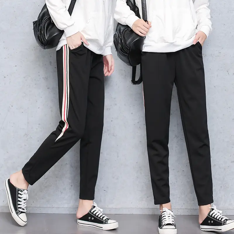 Women Black Sports Pants Large Loose Skinny Pants - Image 2