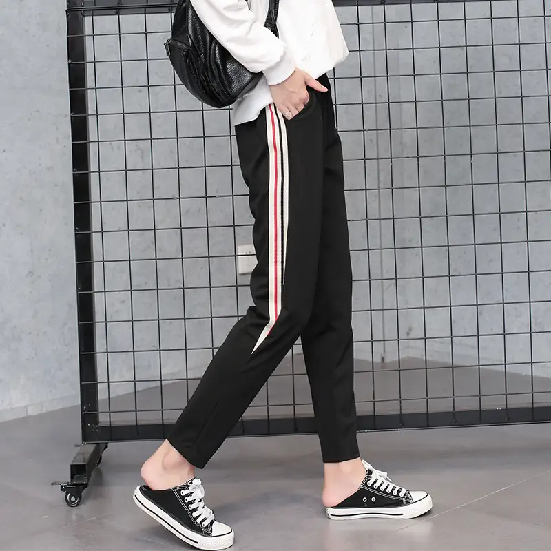 Women Black Sports Pants Large Loose Skinny Pants - Image 3