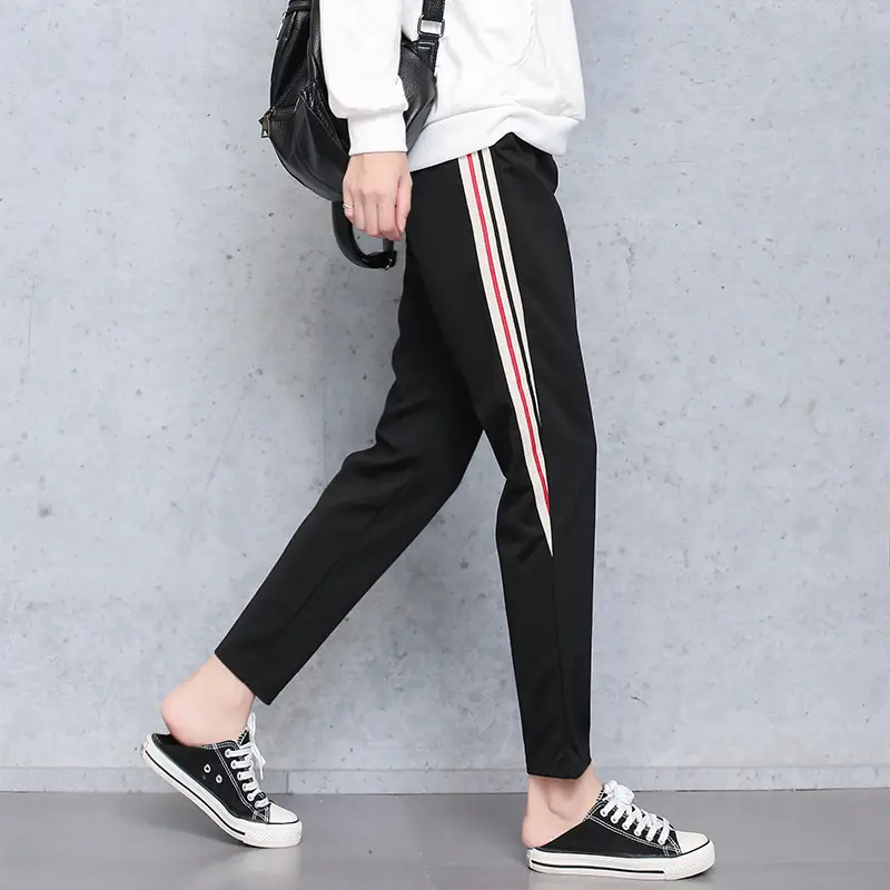 Women Black Sports Pants Large Loose Skinny Pants - Image 4