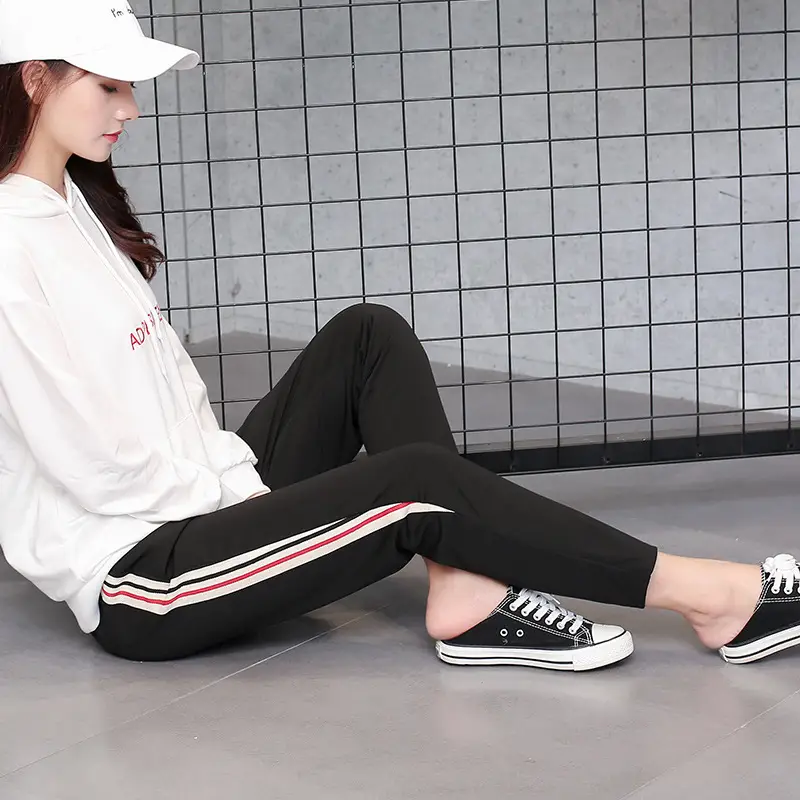 Women Black Sports Pants Large Loose Skinny Pants - Image 5