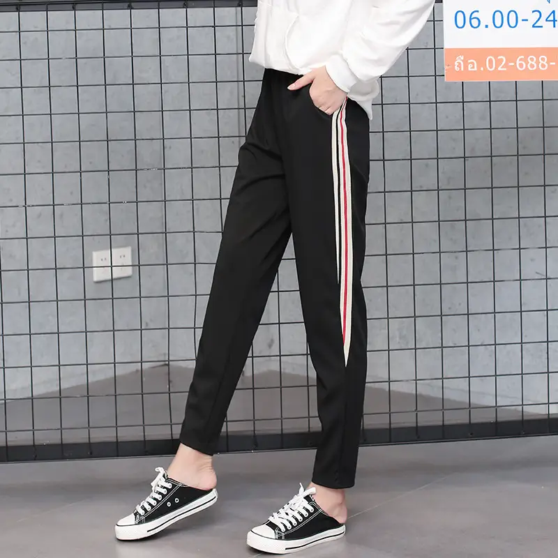 Women Black Sports Pants Large Loose Skinny Pants - Image 6