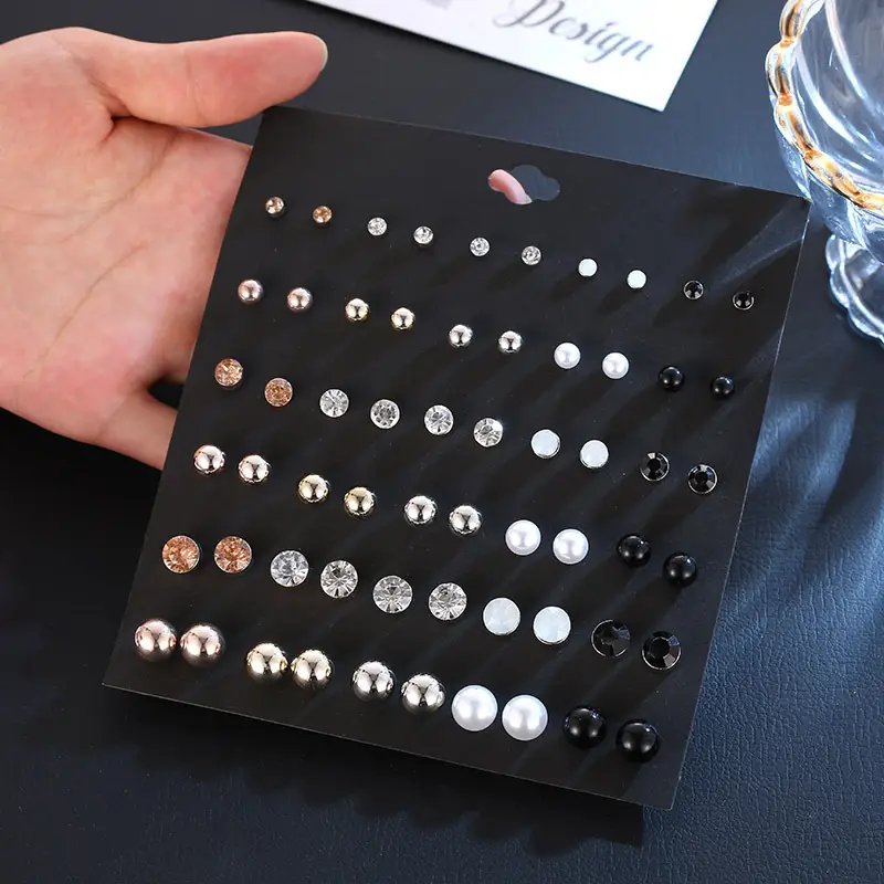 Pearl & Diamond Earrings Set 30 Pairs Wholesale - Image 5