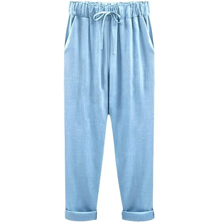 Women Cotton Linen Pants Light Blue Plus Size 150kg - Image 15