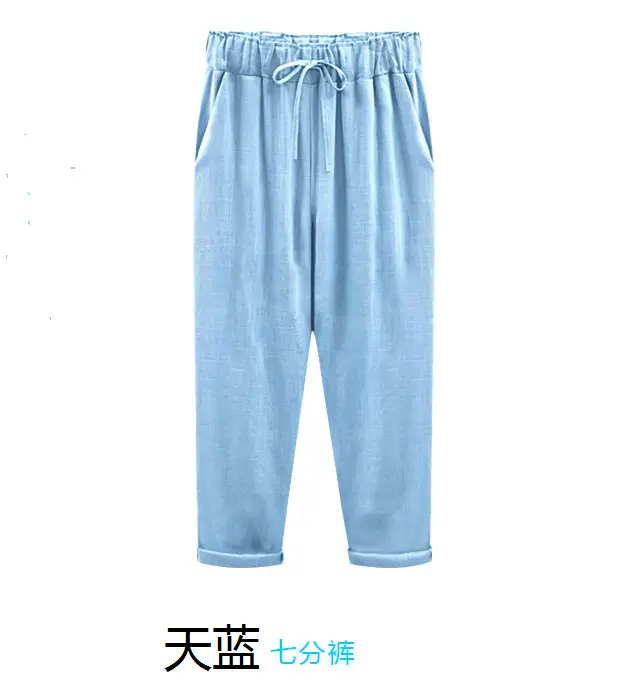Women Cotton Linen Pants Light Blue Plus Size 150kg - Image 10