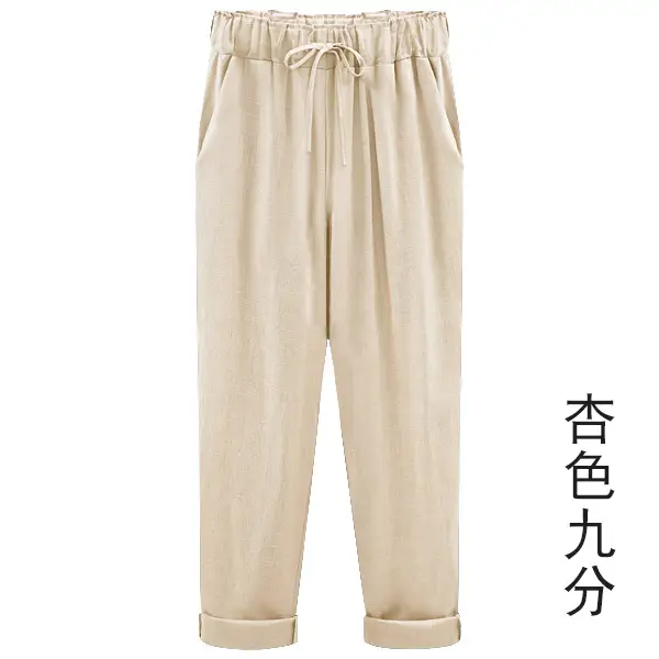 Women Cotton Linen Pants Light Blue Plus Size 150kg - Image 2