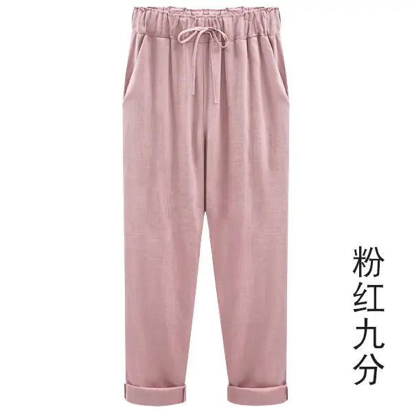 Women Cotton Linen Pants Light Blue Plus Size 150kg - Image 3