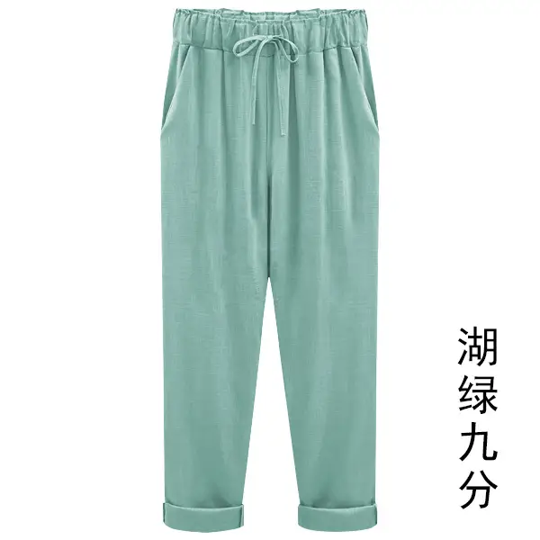 Women Cotton Linen Pants Light Blue Plus Size 150kg - Image 4