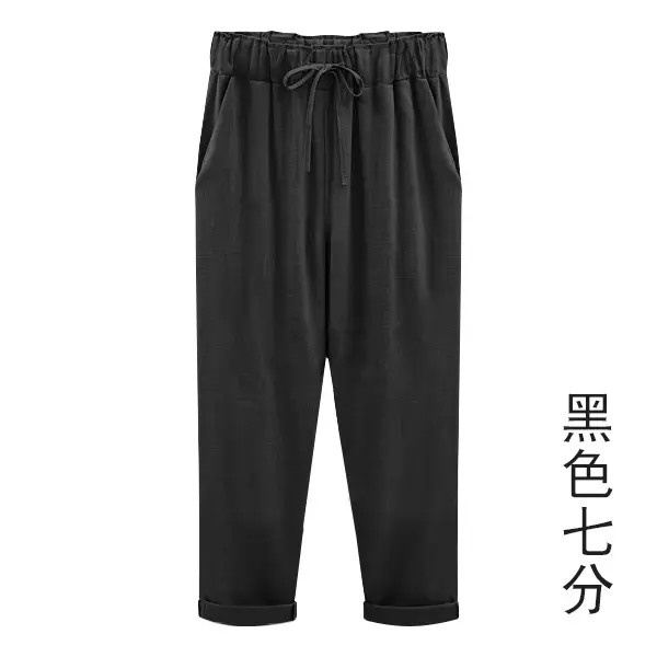 Women Cotton Linen Pants Light Blue Plus Size 150kg - Image 6