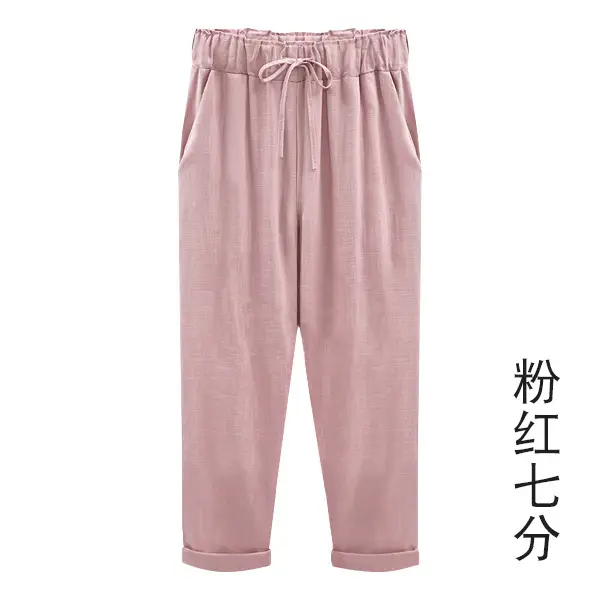 Women Cotton Linen Pants Light Blue Plus Size 150kg - Image 8