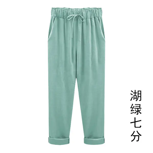Women Cotton Linen Pants Light Blue Plus Size 150kg - Image 9