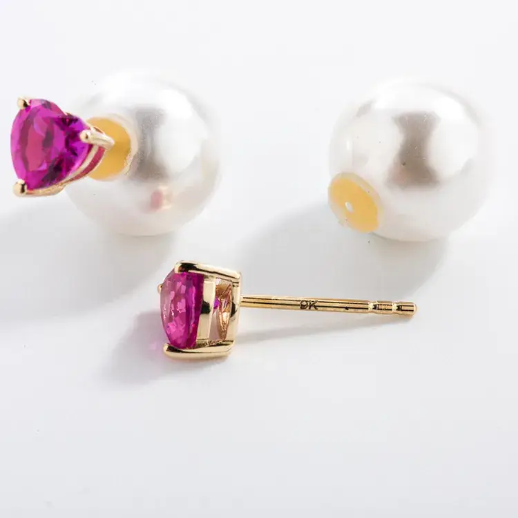 9K Gold Pearl Red Ruby Earrings Set — feature 19