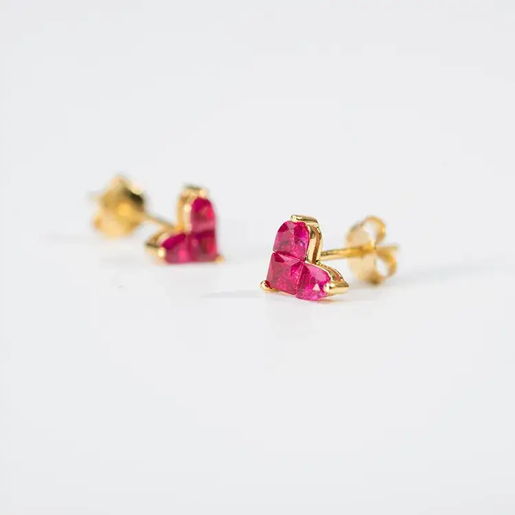9K Gold Pearl Red Ruby Earrings Set — feature 23