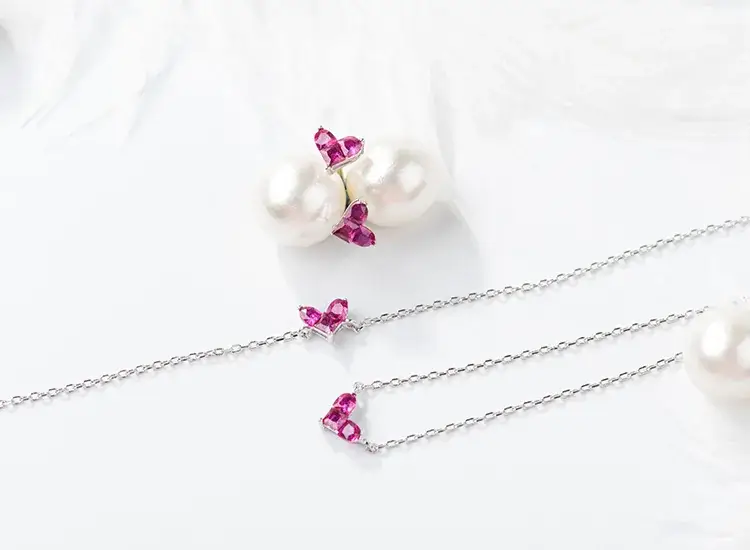 9K Gold Pearl Red Ruby Earrings Set — feature 25