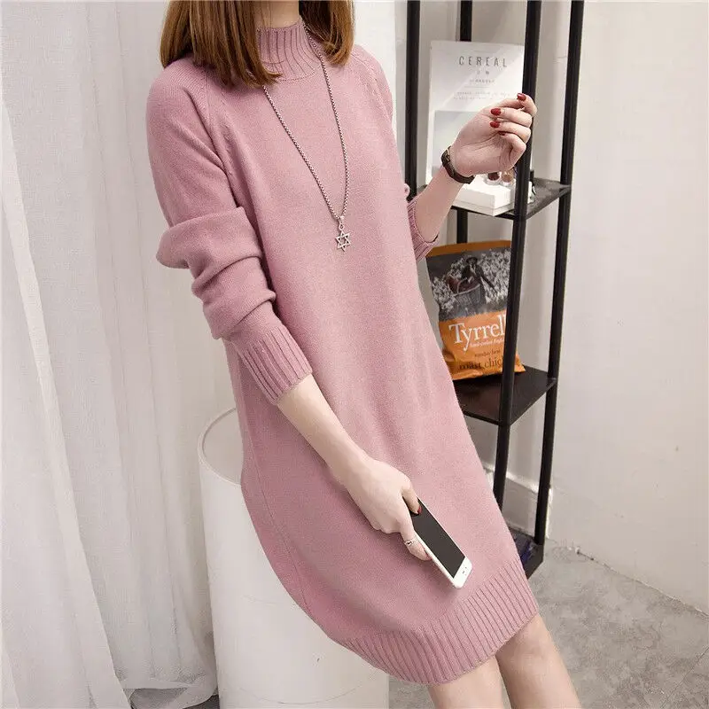 Women's Red Knit Half Turtleneck Mid-Length Dress — feature 17