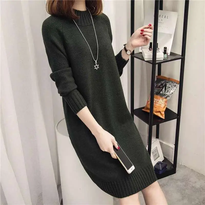 Women's Red Knit Half Turtleneck Mid-Length Dress — feature 22