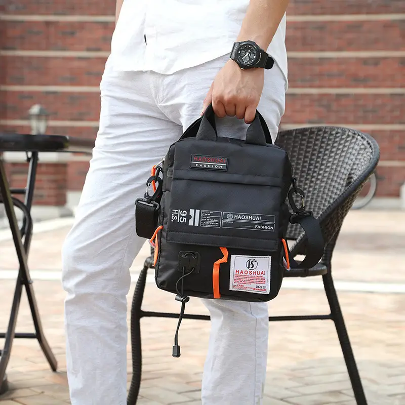 Men's Waterproof Crossbody Bag Black Orange