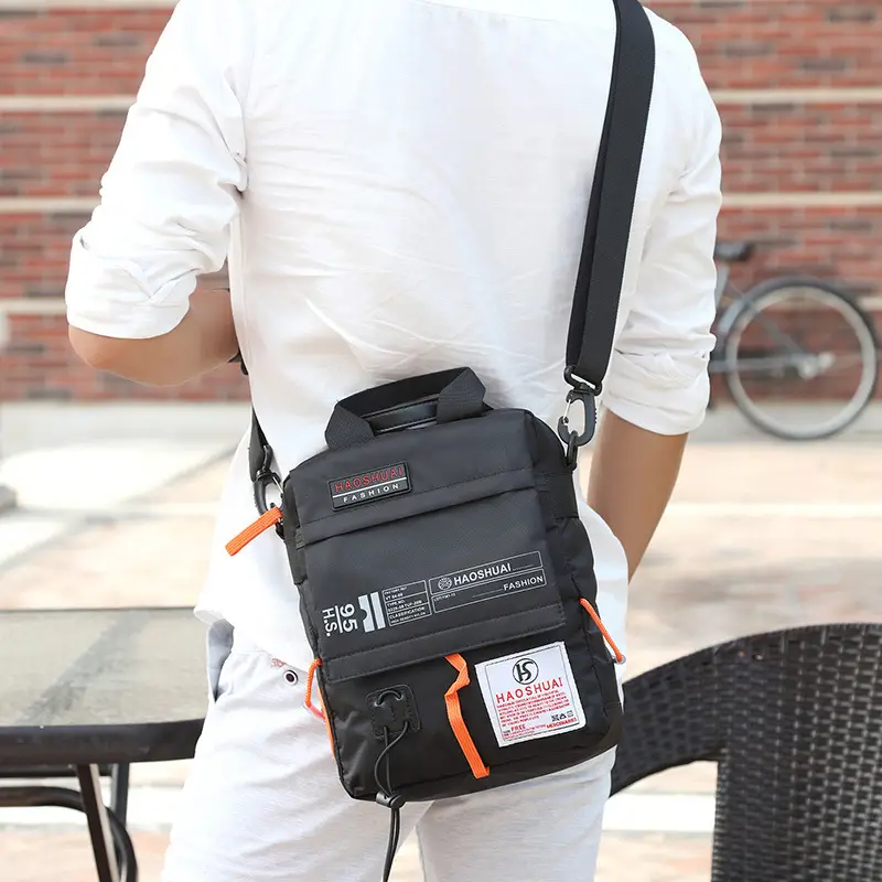 Men's Waterproof Crossbody Bag Black Orange