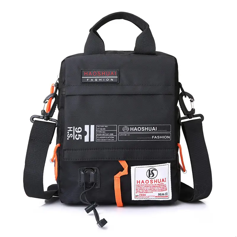 Men's Waterproof Crossbody Bag Black Orange
