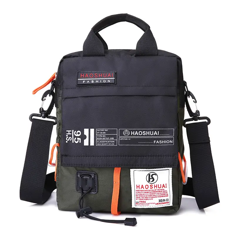 Men's Waterproof Crossbody Bag Black Orange