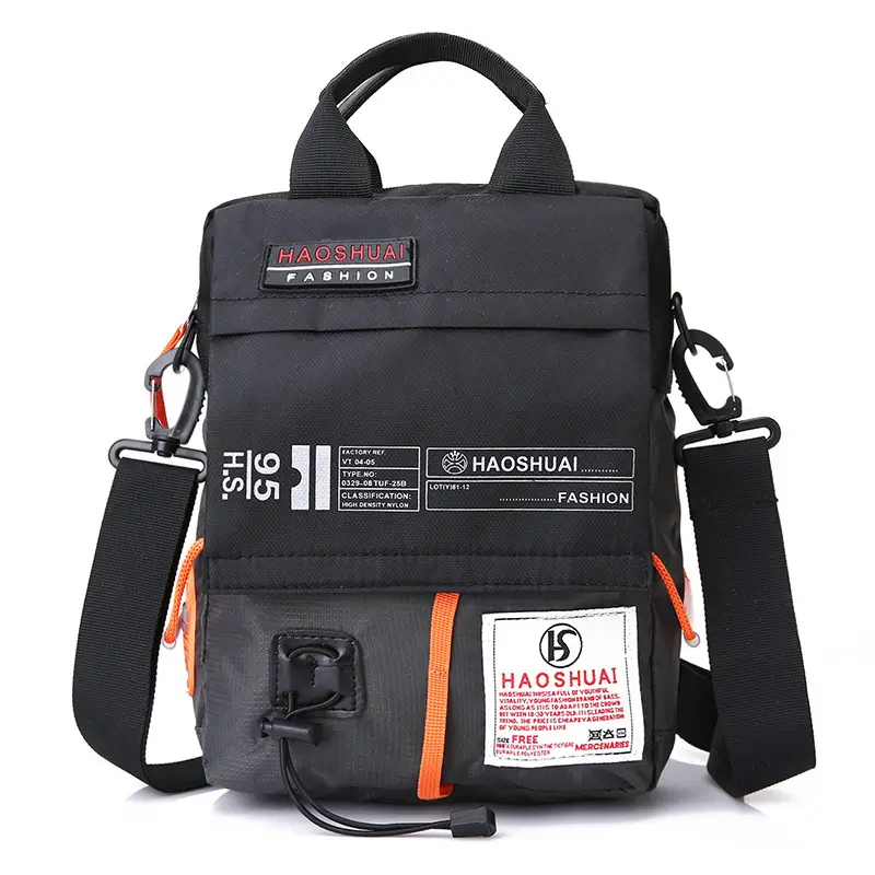 Men's Waterproof Crossbody Bag Black Orange