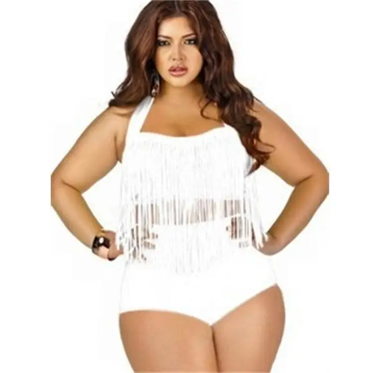 Plus Size Tassel Bikini Set Blue High Waist - Image 10